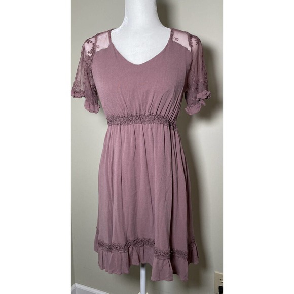 Easel Los Angeles Gracie Dress Size S Small Woman’s Plum Rose Floral Boho - Picture 3 of 11